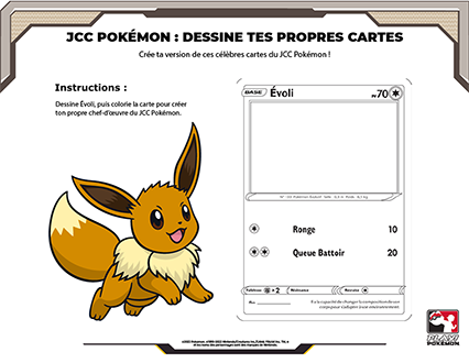 Photo d’une page de coloriage d’une carte Évoli du JCC Pokémon.
